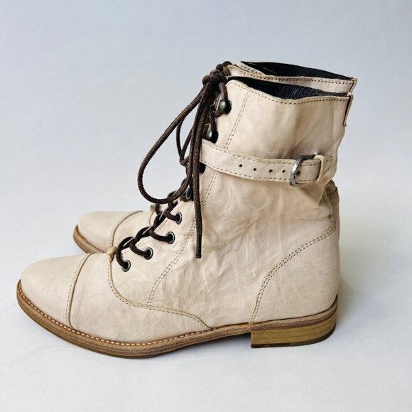 AllSaints Distressed leather Combat boots, Cream blush, Size 38 - Picture 1 of 11